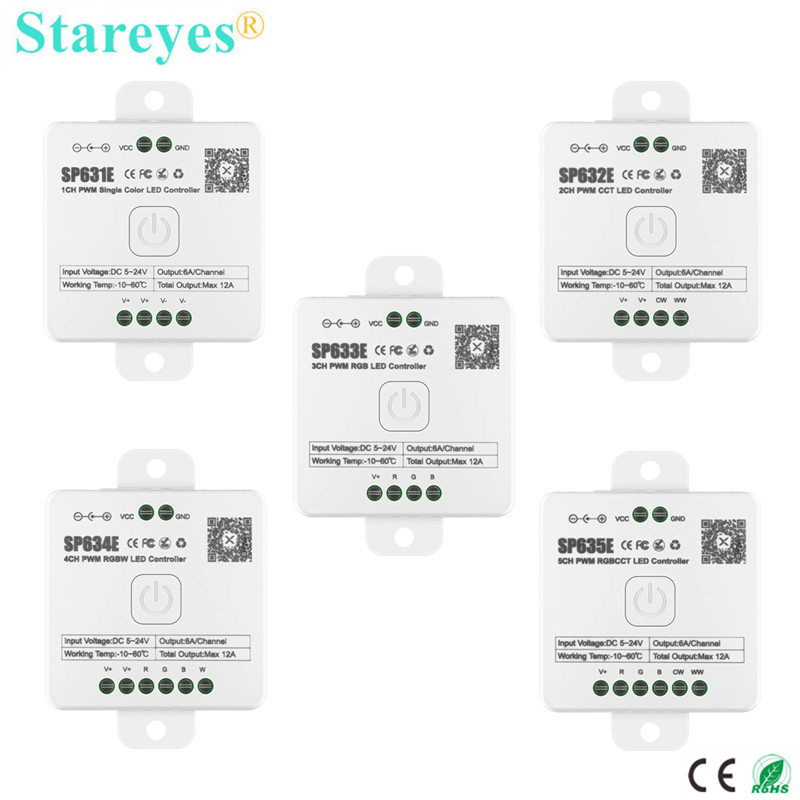 PWM LED ストリップコントローラ SP631E SP632E SP633E SP634E SP635E DC5-24V Bluetooth アプリリモート単色 CCT RGB RGBW RGBCCT