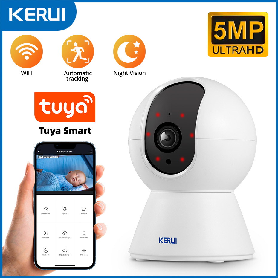 KERUI 5MP Tuya スマートミニ WiFi IP カメラ屋内ワイヤレスホームセキュリティ AI 人間検出 CCTV 監視カメラベビーモニター