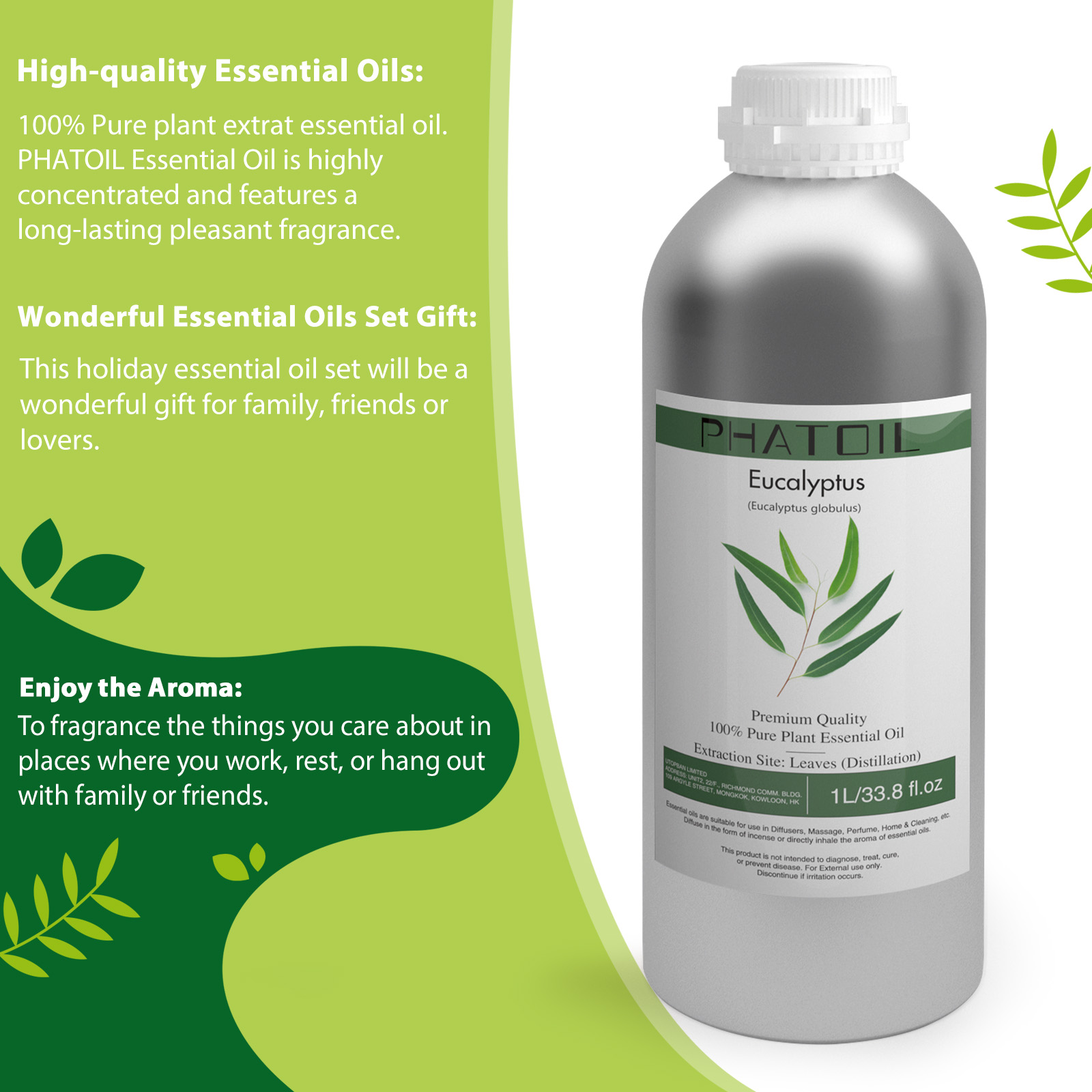 PHATOIL 1000 ミリリットルバニラ純粋な植物エッセンシャルオイル加湿器アロマディフューザーオイルマッサージスパバスフレグランス