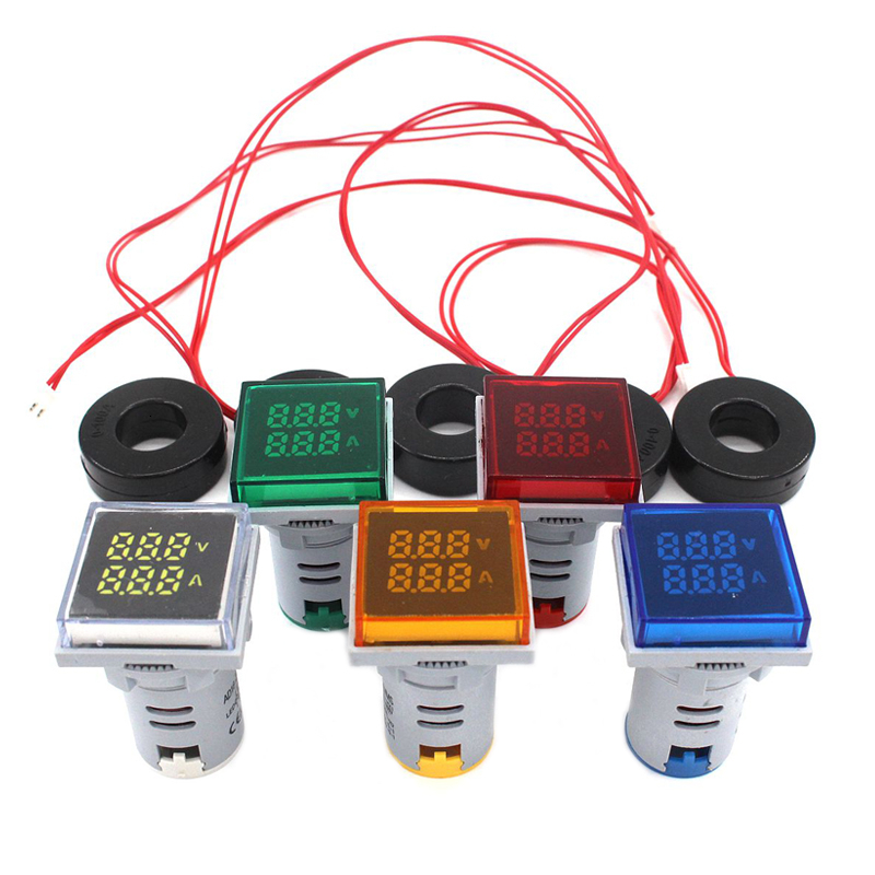正方形 AC デジタル LED ディスプレイ電圧計電流計電圧電圧アンペア電流計警告インジケータ信号灯テスター 60-500V