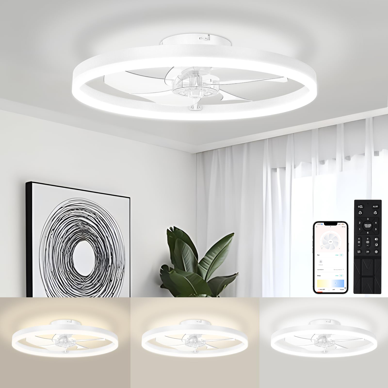 新しい Simp ル超薄型 LED シーリングファンライトサイレントモダンなスマートリモコン調光シャンデリアファンリビングルームの照明