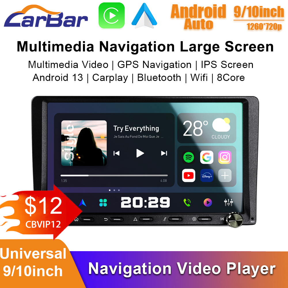 Carbar 10 インチ 9 インチユニバーサル Carplay 2 Din カーラジオマルチメディア大画面ヘッドユニット Carplay Android 自動ナビゲーション GPS