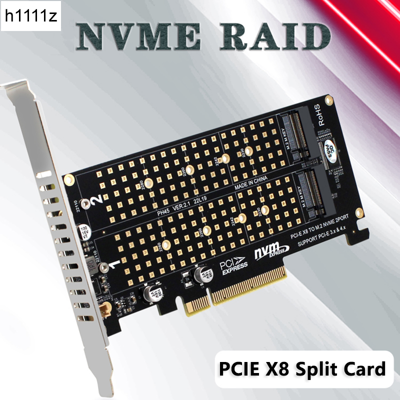 デュアル M.2 NVMe - PCI Express X8 4.0 RAID コントローラー PCIE スプリットカード 2 ポート M.2 NVMe M キー 2230 2242 2260 2280 22110 NVMe SSD 用
