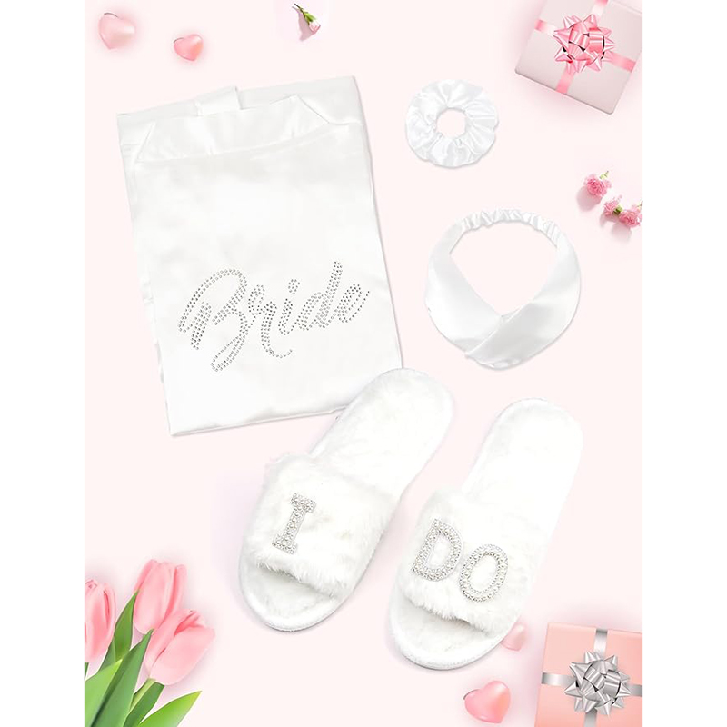 2 個の花嫁スリッパと花嫁ローブ結婚式の日ミセススリッパブライダルシャワーギフト結婚式用品