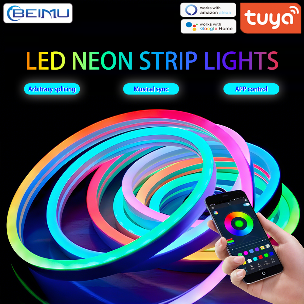 BEIMU TUYA WIFI LED ネオンストリップライト RGBIC 防水音声制御サポートスマートライフ/Alexa 家庭用屋外ショップ装飾