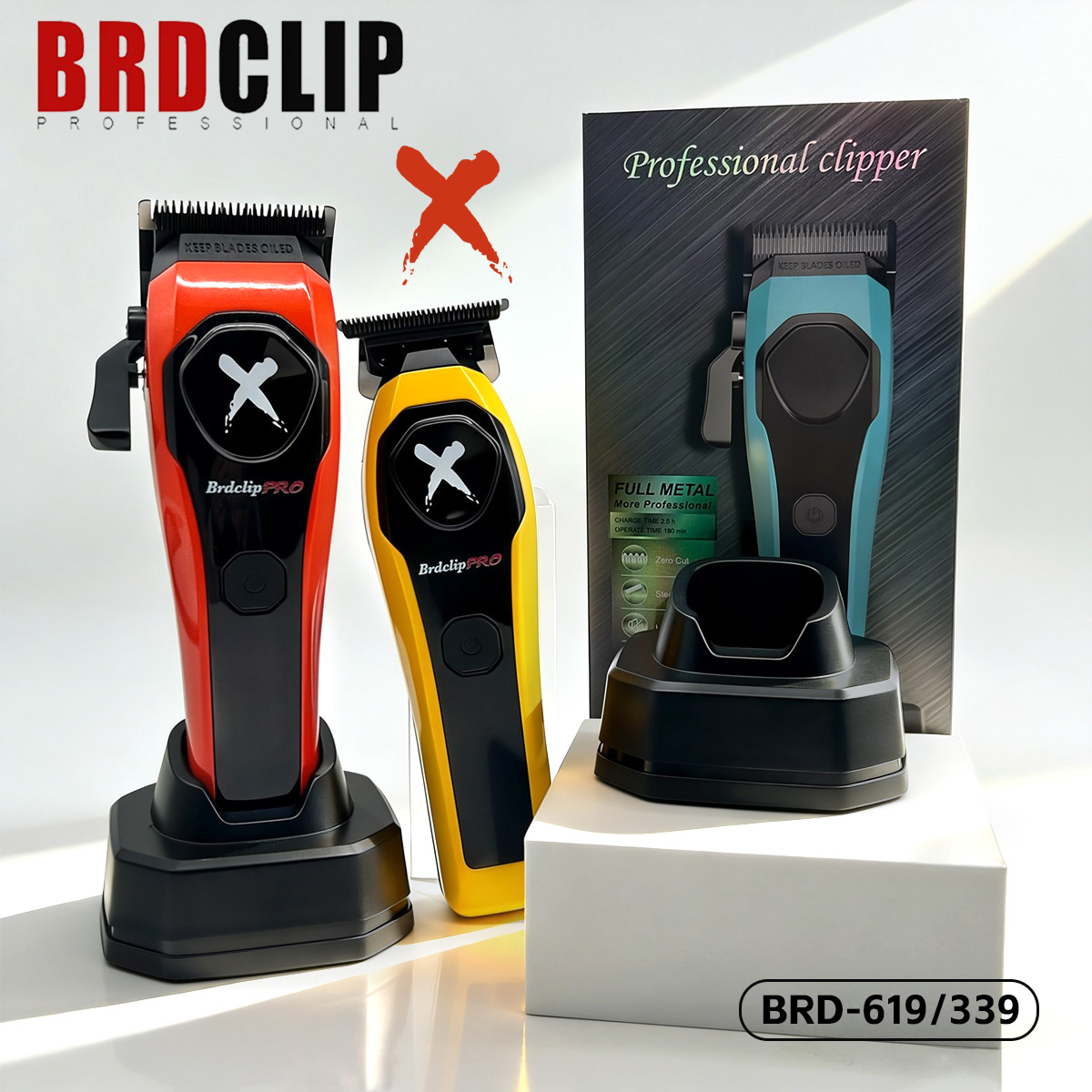 BRDCLIP バリカン充電式バリカン理容室調節可能なヘアカット機コードレス LED ディスプレイバリカンセット BRD-619 BRD-339