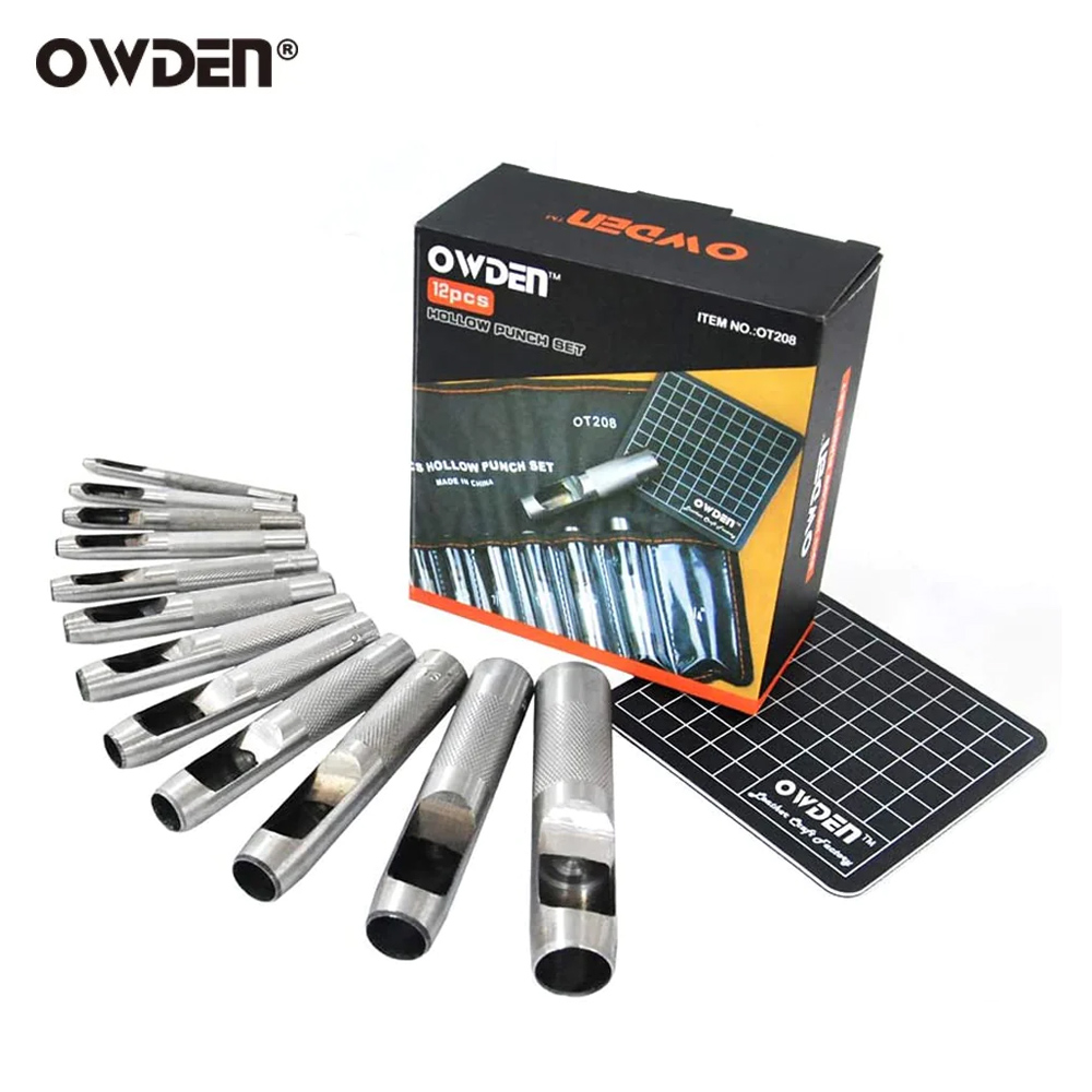 OWDEN 12 個レザーホールパンチキット 3mm-19mm ラウンドスチールレザークラフト中空穴パンチツールセット