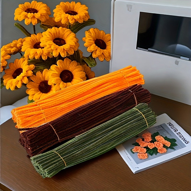 ナイロン鉄パイプクリーナー 300個 ひまわりの花束ふわふわ茎 DIYクラフトプロジェクト用