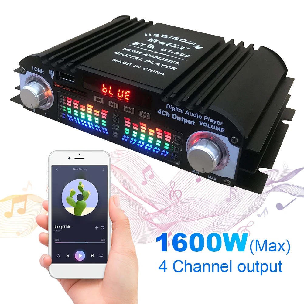 1600 ワットピークパワー HiFi サウンドアンプデジタル 4 チャンネルオーディオアンプ Bluetooth カラオケプレーヤー FM ラジオサポートリモコン