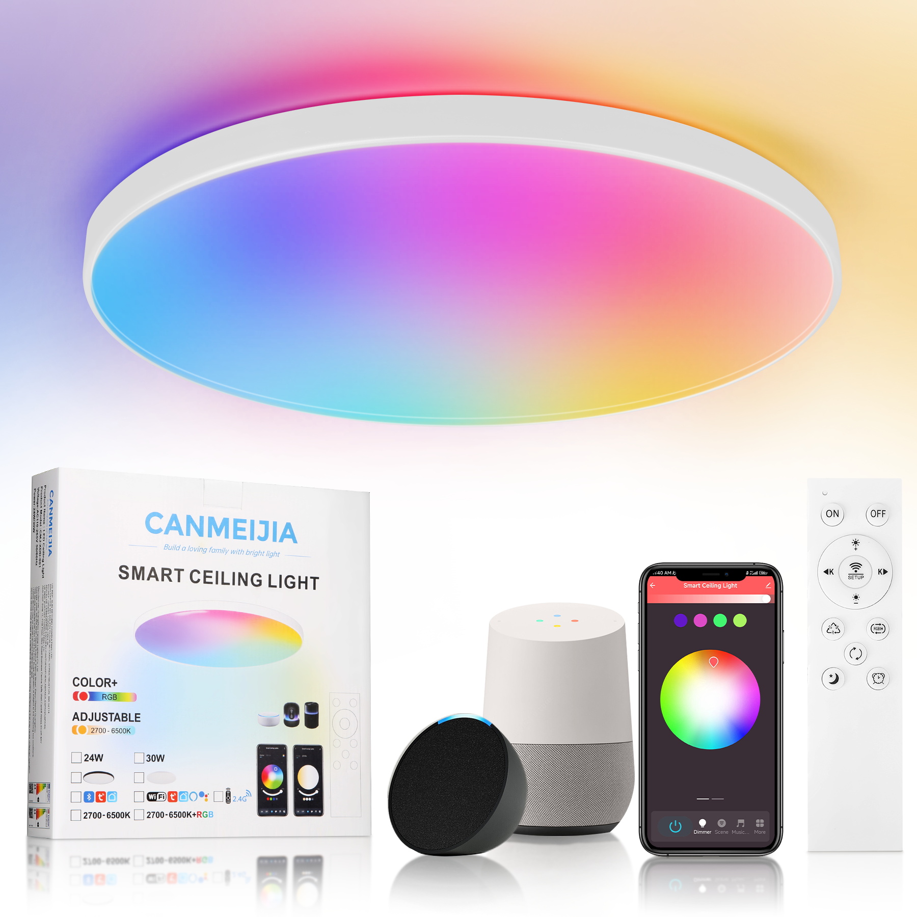 スマート WiFi LED シーリングライト 24 ワットラウンドパネルアンビエントランプ Cozylife アプリ制御 RGB 調光可能なランプ寝室リビングルームディスコ