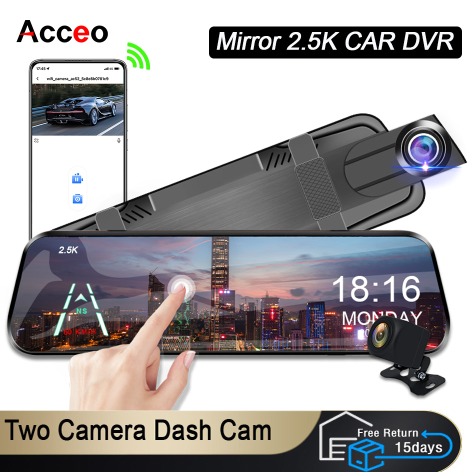 ACCEO 車 Dvr 10 インチリアビューミラー 2.5K WIFI ダッシュカム リアビューカメラビデオレコーダー付きレジストラー Dvr サポートブラケット