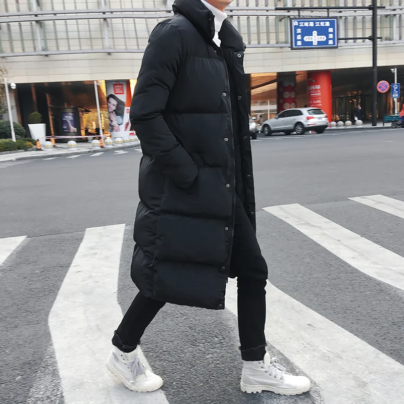韓国ファッション黒綿ロングパッド入りパーカーコート男性 2025 冬カジュアル厚み暖かいダウンジャケット男性