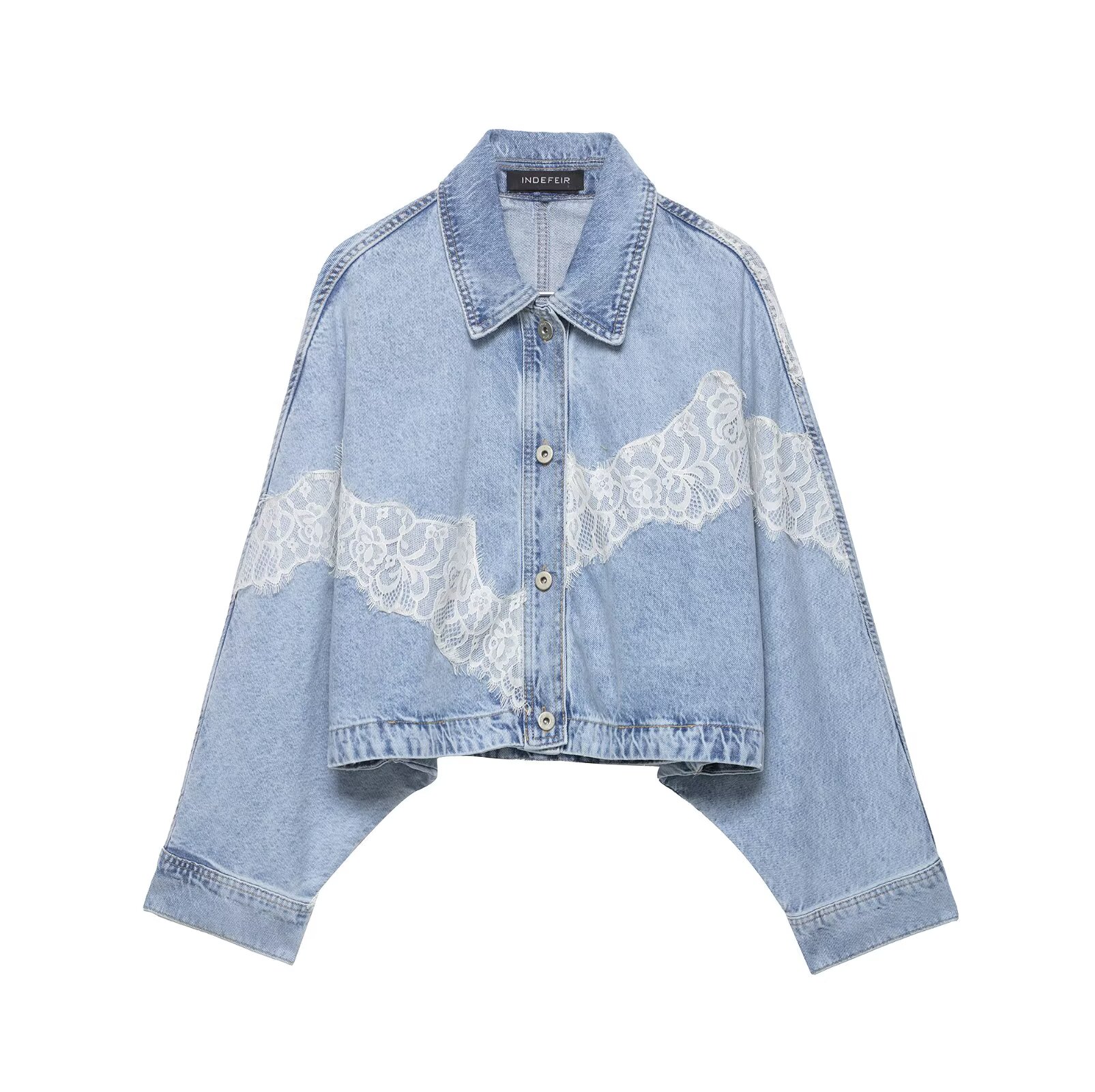Willshela 女性ファッションデニムレースパッチワークシングルブレストジャケットヴィンテージラペルネック長袖女性のシックな女性の衣装