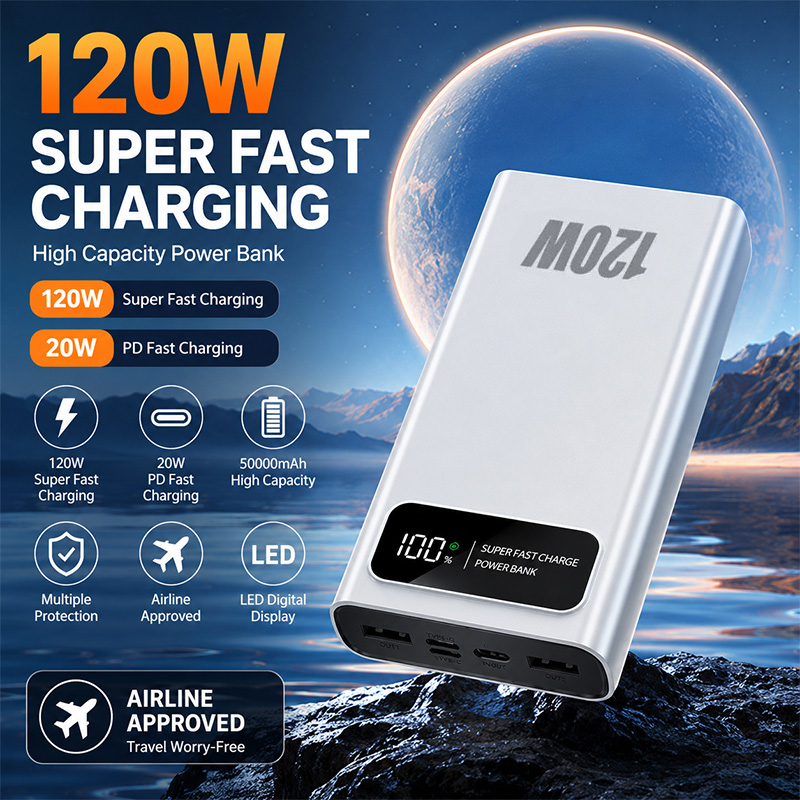50000mAh 120 ワット超高速充電パワーバンク PD20W 双方向充電 LED デジタルディスプレイポータブル外部バッテリー電話用