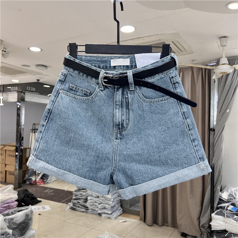 女性の夏のロールヘムデニムショーツパンツルーズフィットハイウエストショートボトムス薄いヴィンテージファッションパンツ A ラインボトムカジュアルパンツ