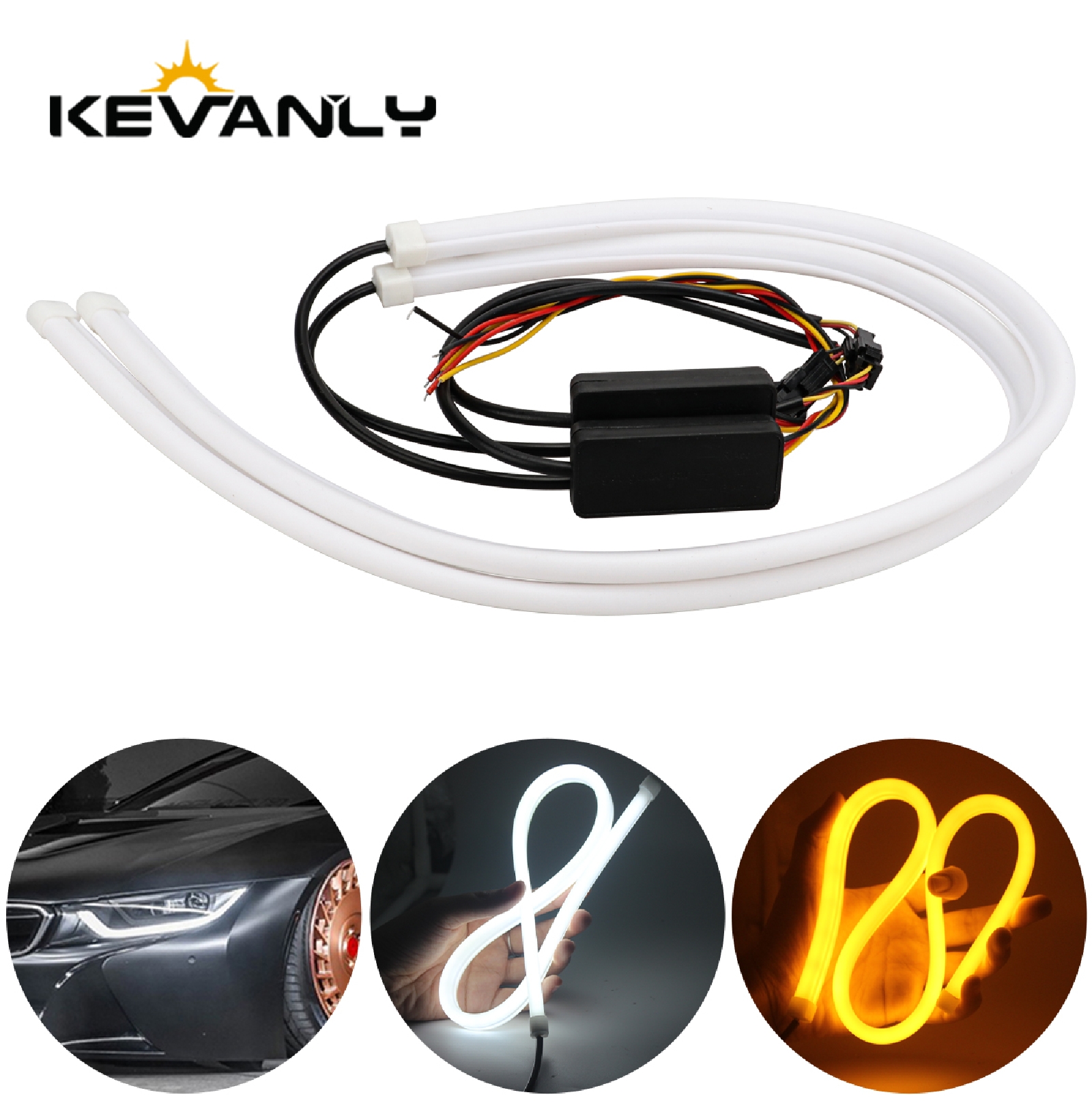 2 個 DRL 車柔軟な LED デイタイムランニングライトターンシグナルランプチューブストリップヘッドライト防水 30 センチメートル 45 センチメートル 60 センチメートル白黄色