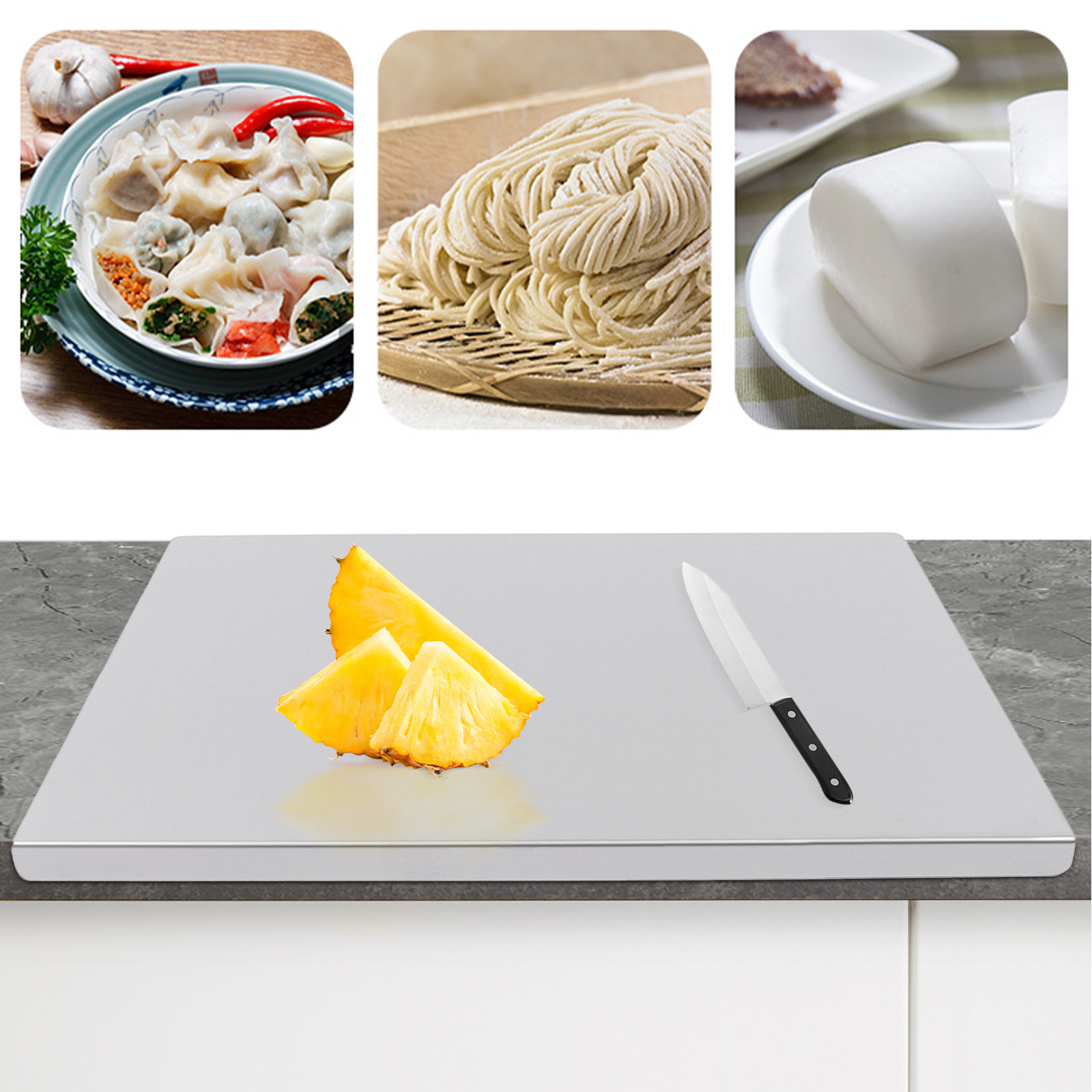 60x50cm ステンレス鋼まな板 L 字型折りたたみエッジ付き、野菜を切る、生地をこねる、キッチンカウンター保護用
