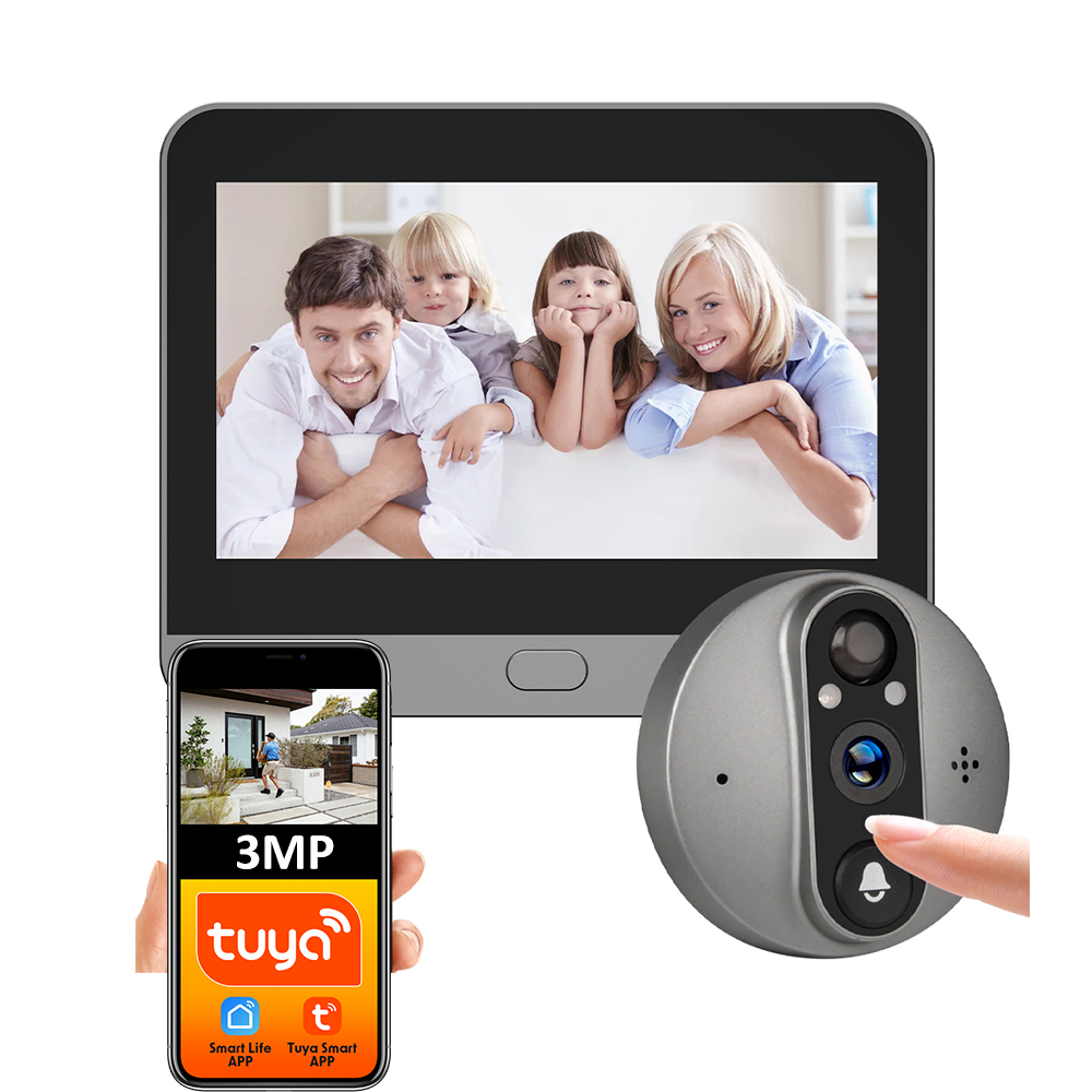 3MP スマートライフ Tuya 1080P WiFi ドアベルアイのぞき穴カメラ 5000mAh バッテリー PIR モーション検出器 IR Alexa Google デジタルビューア