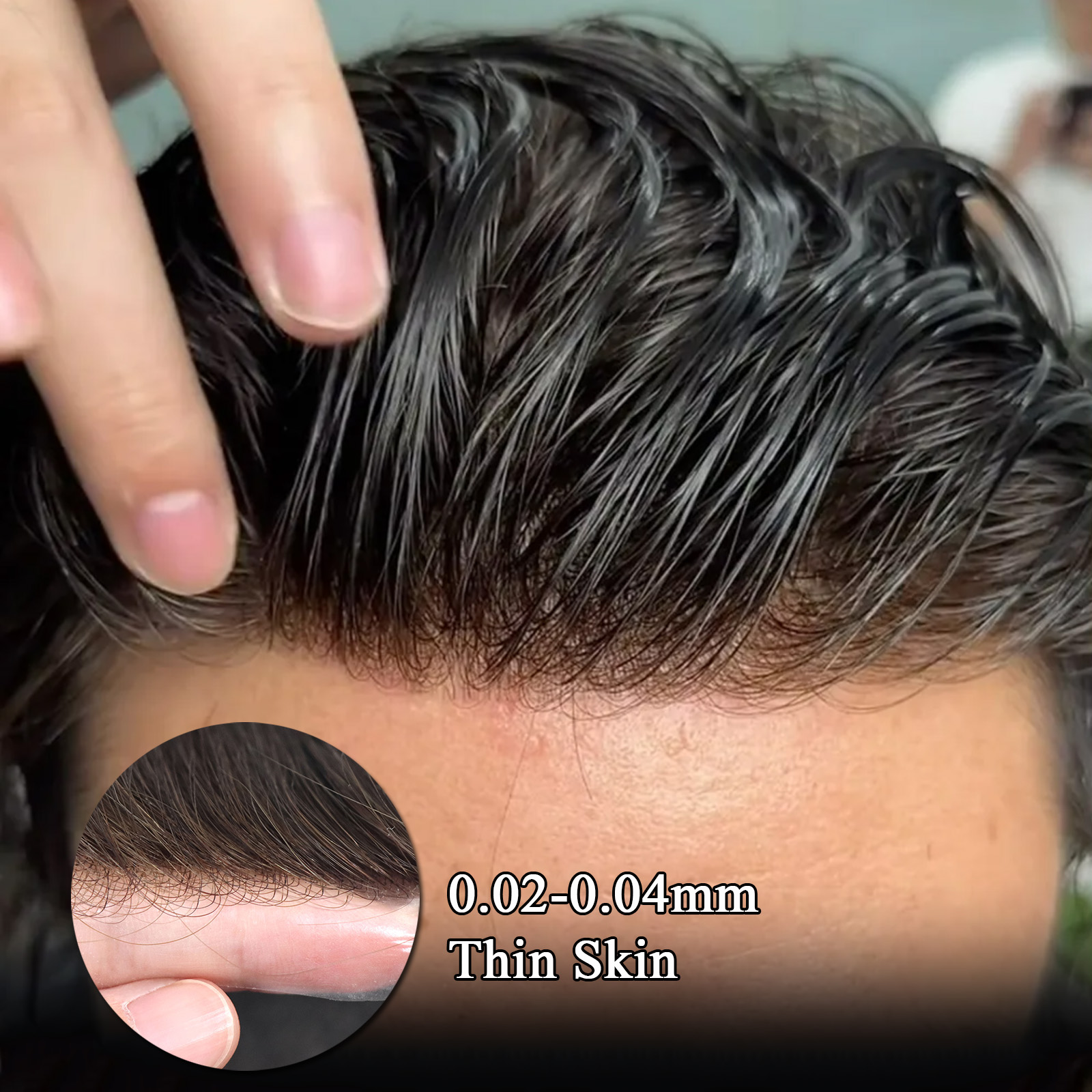 0.03 ミリメートル薄皮 PU 人毛男性かつらブラウン波状人毛かつらマンヘアシステム人工装具かつら