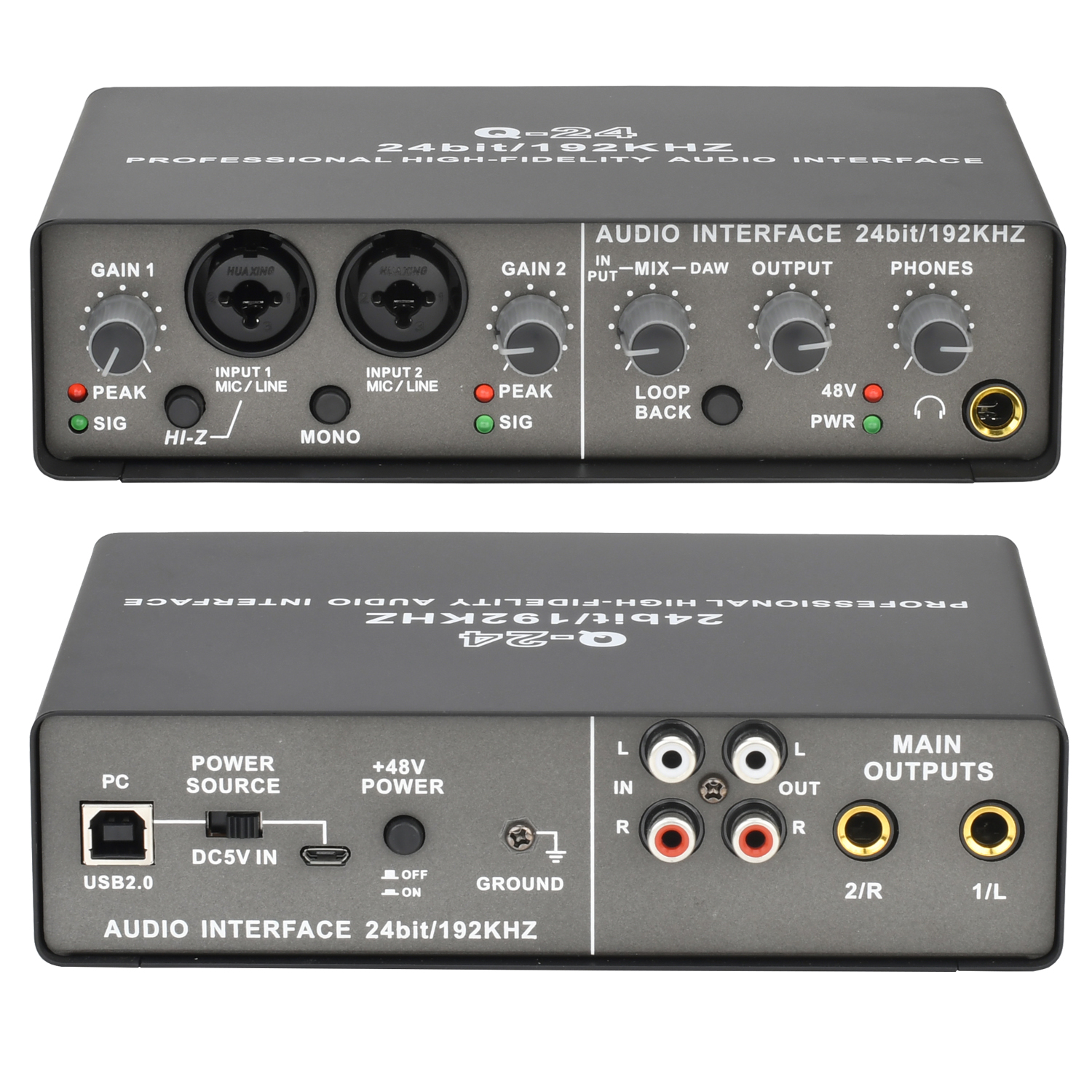 Teyun Q24 オーディオインターフェイス 24 ビット 192KHz サウンドカードループバックステレオダイレクトモニター外部 USB サウンドカードギタースタジオレコード用