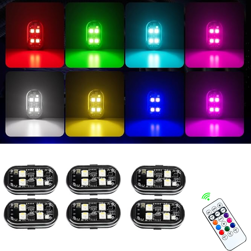 2/4pcs Wireless LED Strobe Lights Car Decor Atmosphere Light, 8 Colors Motorcycle Lights LED Flash with USB Charging