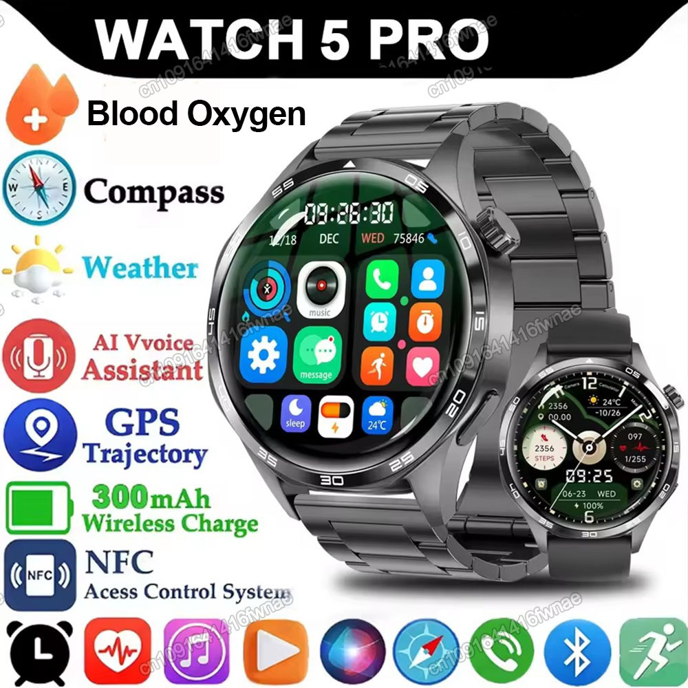 時計 5 プロ GPS NFC スマートウォッチメンズ 360*360 AMOLED スクリーン心拍数モニター Bluetooth 通話 IP68 防水男性スマートウォッチ 2025