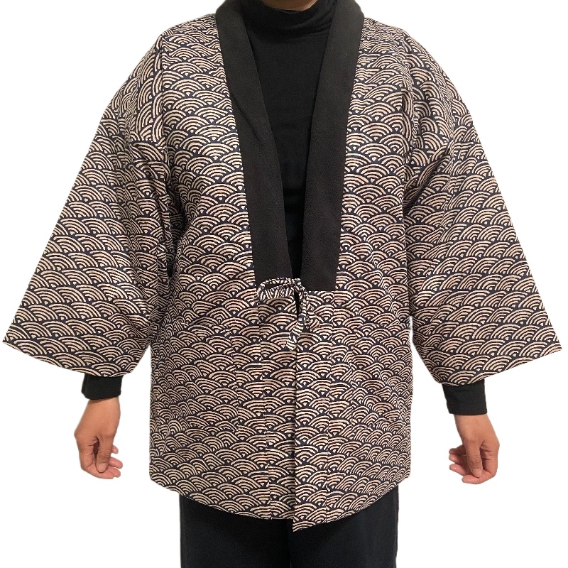 Seigaiha 半纏ジャケット男性伝統的な和服ヴィンテージパッド入り着物カーディガンアジア服女性ホームウェアパジャマ