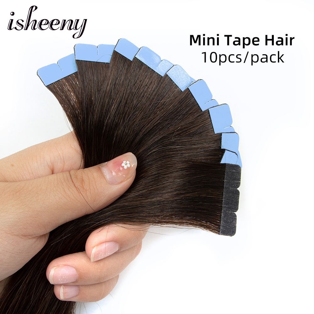 Isheeny ミニテープヘアエクステンション 12 "-24" マシンレミースキン横糸粘着テープ人毛ナチュラルブラックブラウンブロンドテープ