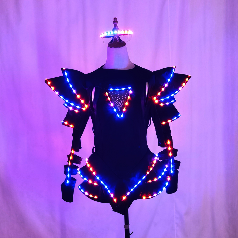 LED スカート光るドレスコスプレ衣装カラフルなシンフォニーチェーンジャンプスーツ女性 DS カーニバルパーティーバーナイトクラブステージパフォーマンス