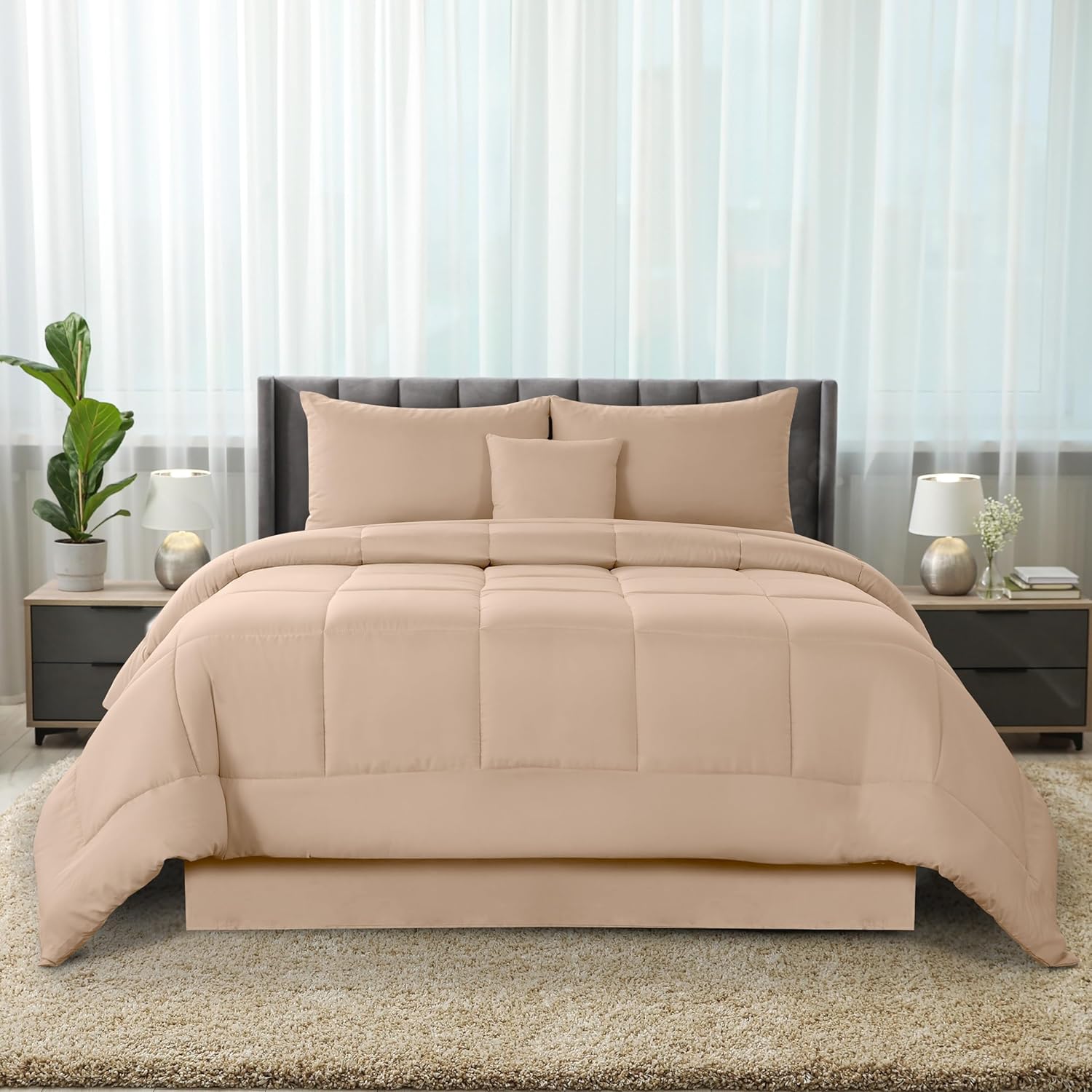 Lux Décor クイーンサイズ掛け布団 5 点セット、バッグに入ったオールインワンベッド、掛け布団 1 枚、枕カバー 2 枚、装飾枕 1 個が含まれます