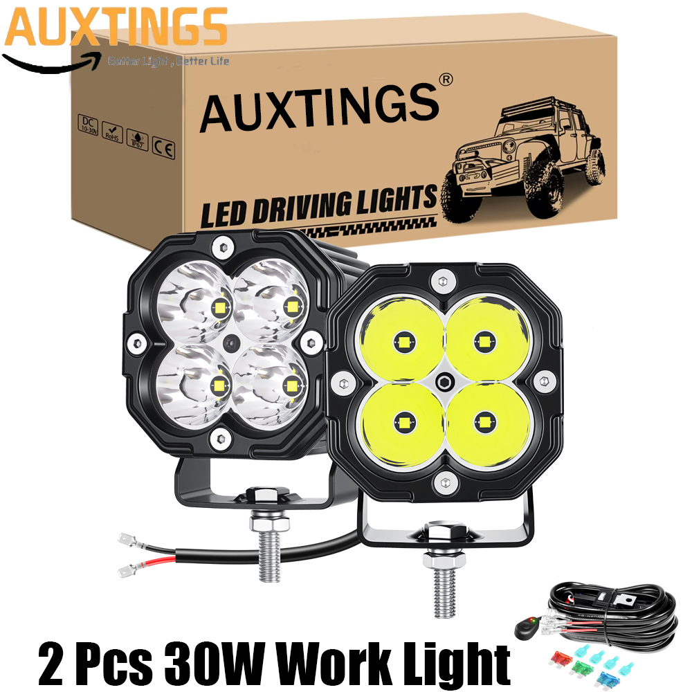 3インチ 30W キューブ LED ポッドライト ワイヤーキット付き アンバーイエローホワイト スポットフラッドコンボビームワークライト ATV、UTV、SUV、オフロード使用用