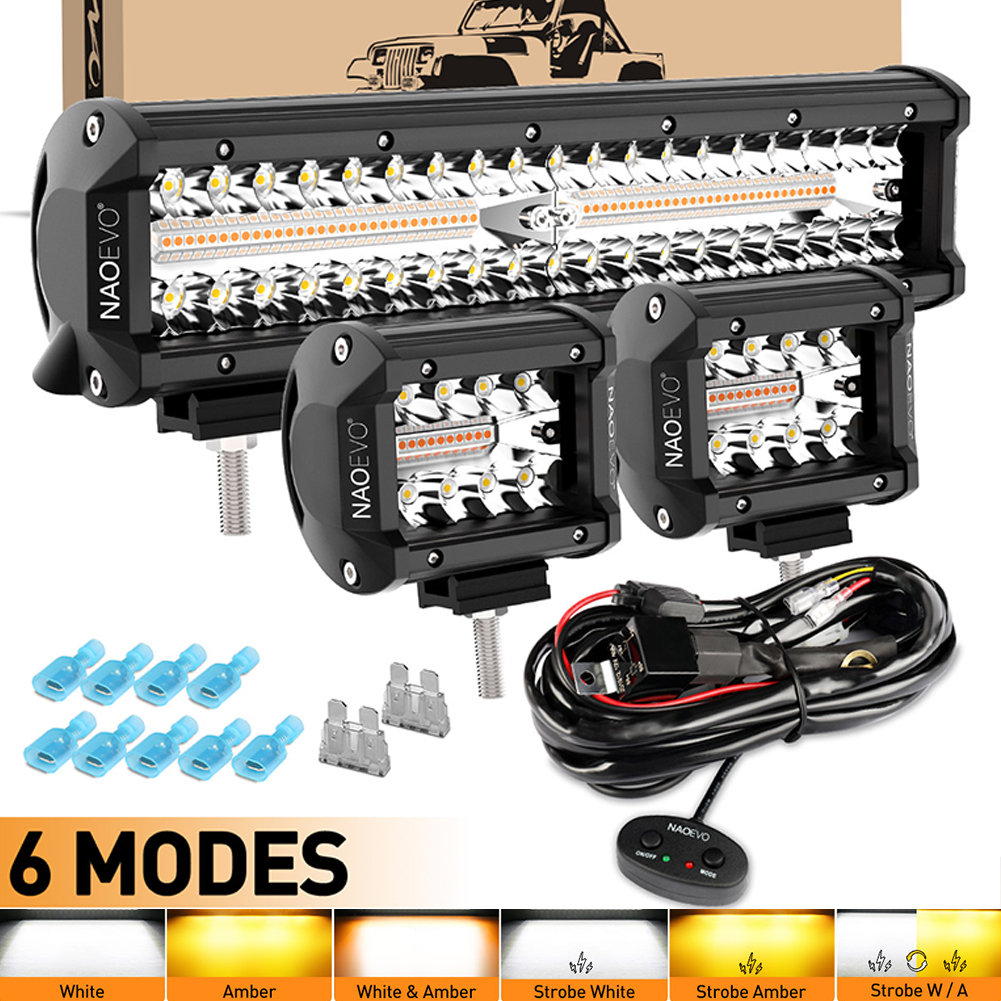 NAOEVO 4 "12" 20 インチ 4x4 オフロード LED ライトバーストロボ 420 ワット 12V LED 照明霧運転 6 モードアンバーホワイトトラクタージープ用
