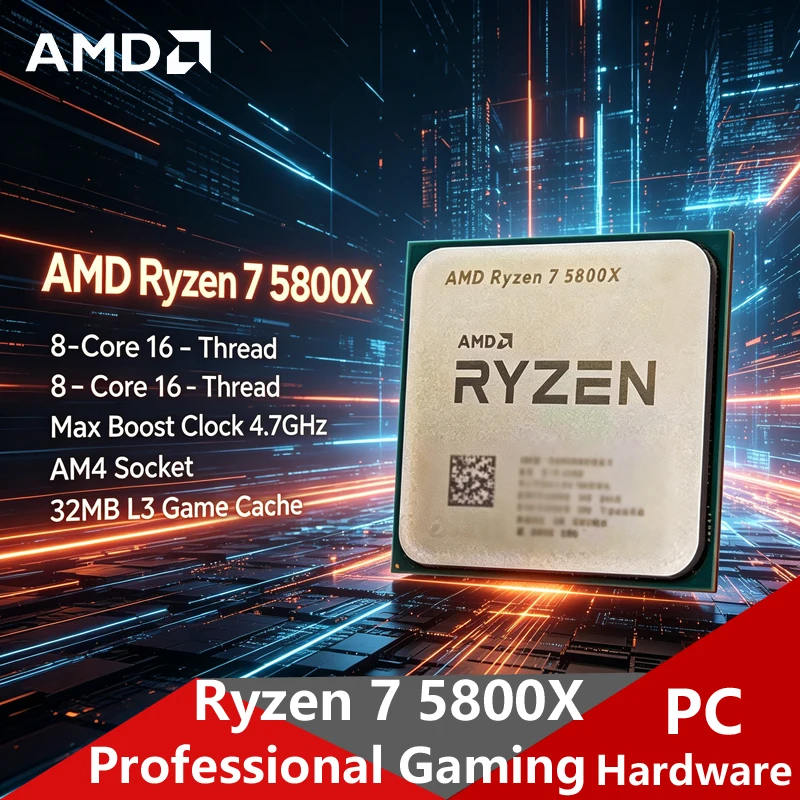 AMD Ryzen 7 5800X AM4 ロック解除ゲーミング CPU、8C16T、4.7GHz ブースト、32MB キャッシュ、デスクトップ ゲーム PC ビルド用 OEM トレイ
