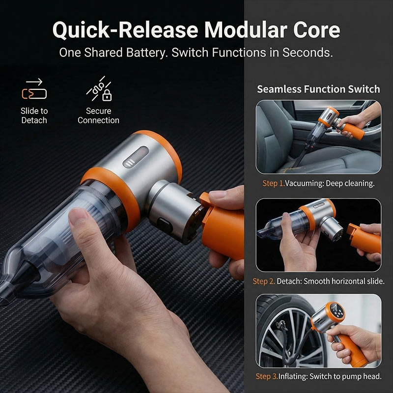 ミニカー掃除機 2-in-1 エアポンプブロワー、ポータブルコードレスカー