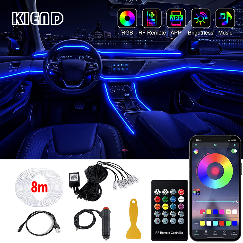 LED 車内アンビエントストリップライト RGB 光ファイバー雰囲気ネオン照明キット W/APP リモコン自動装飾ランプ