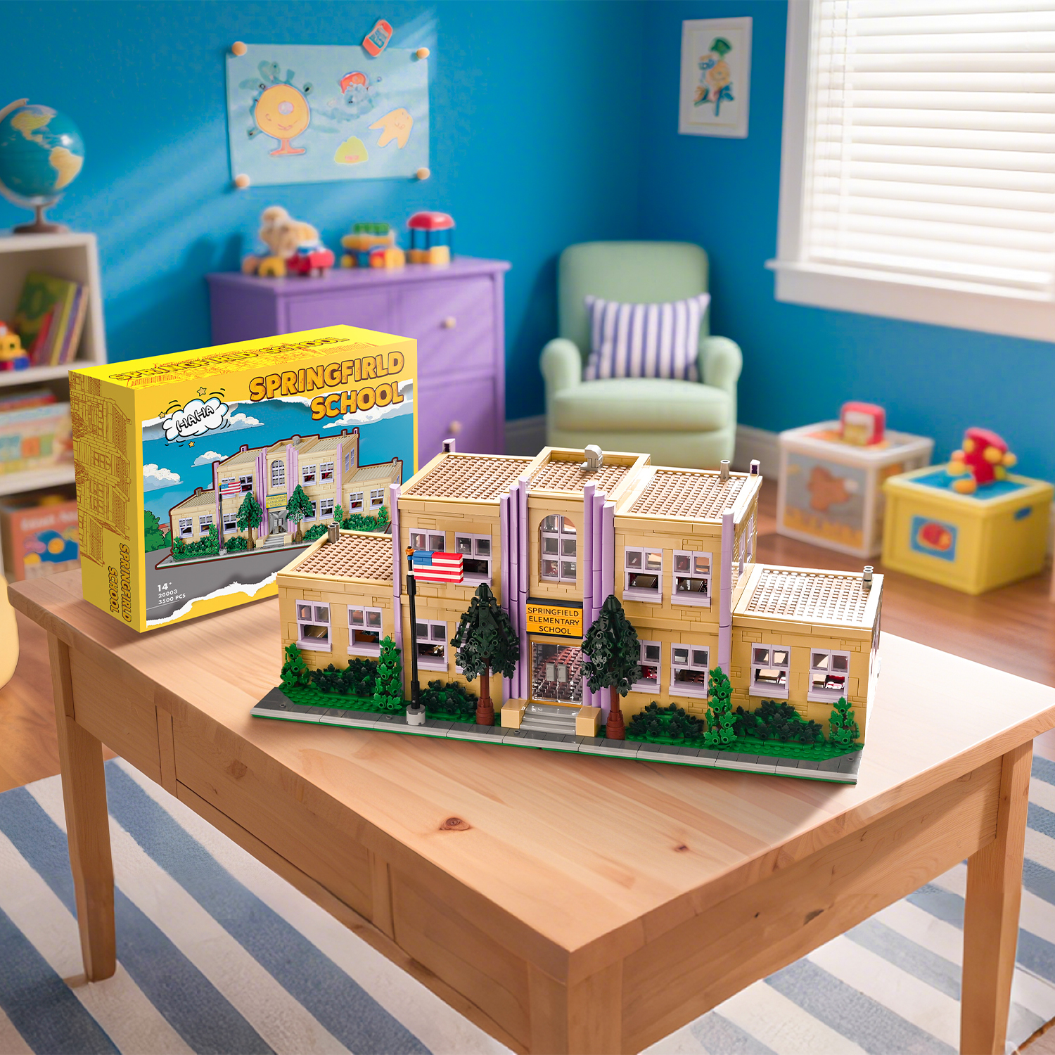 Barweer スプリングフィールド小学校ビルディングブロックセット 3500 個クラシックアニメ校舎建設レンガモデルキット大人のための DIY 組み立ておもちゃ理想的な誕生日ホリデーギフトホームオフィスの装飾
