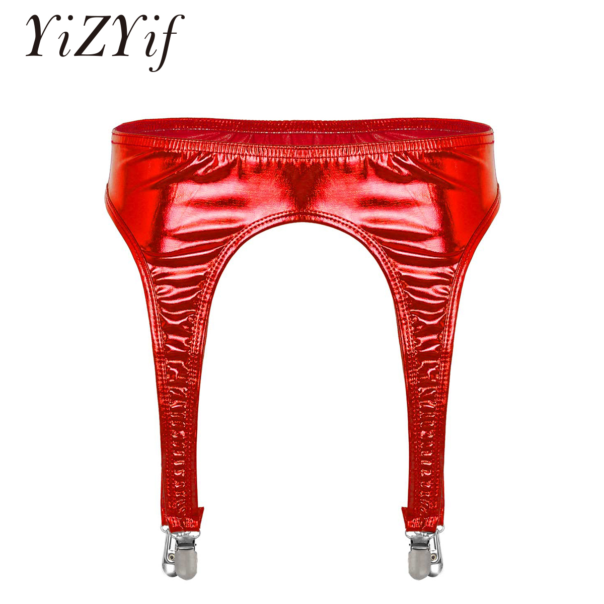 YiZYiF セクシーな女性ヴィンテージハイウエストガーターベルト光沢のあるメタリックサスペンダーベルト 4 ストラップガーターベルト腿の高ストッキング