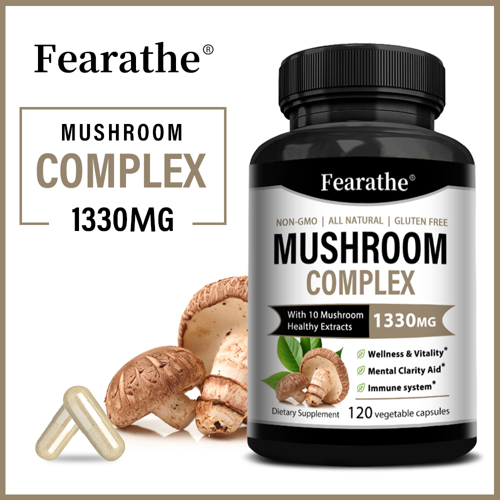 Mushroom Complex Capsules, Lion’s Mane & Reishi & Cordyceps Blend, Support Brain Focus, Memory, Mood, Energy & Immune Health
