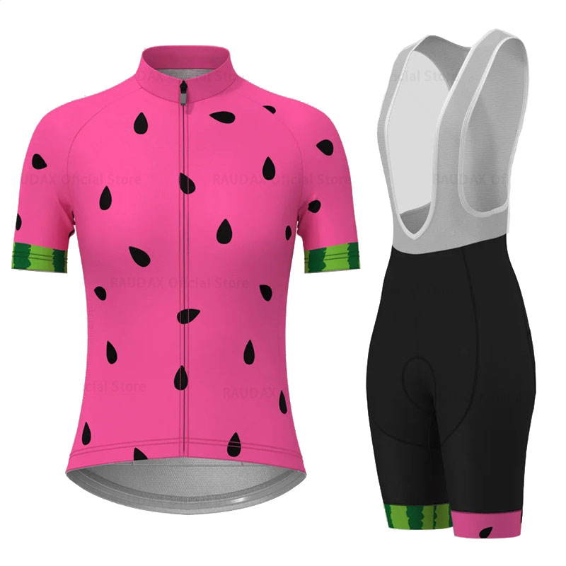スイカピンク女性のサイクリングキット夏半袖サイクリングジャージ通気性抗 UV 女性ジャージマイヨ Ciclismo Mujer