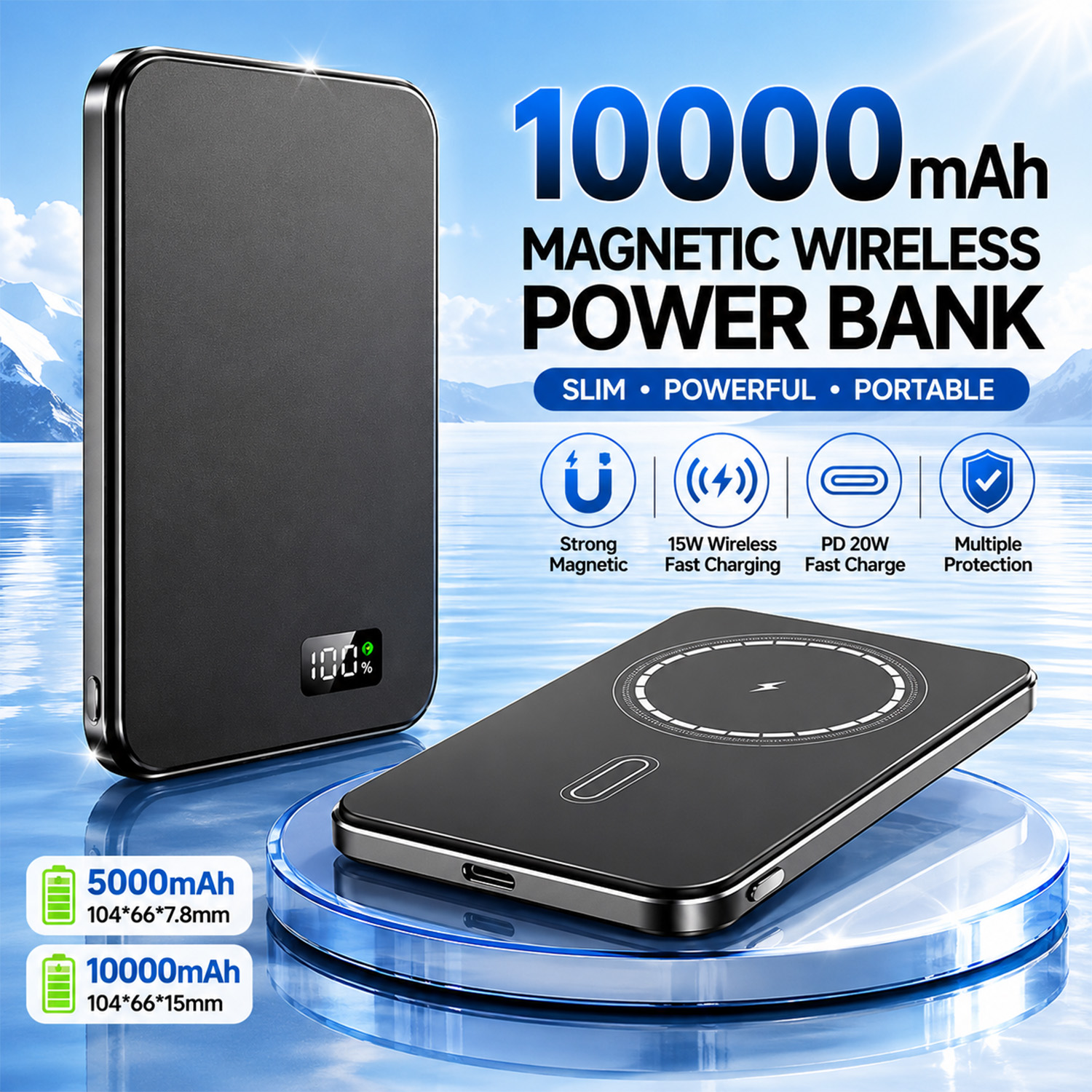超スリム磁気ワイヤレス電源銀行 10000mAh PD20W 高速充電 LED デジタルディスプレイポータブルバッテリー IPhone Xiaomi 用