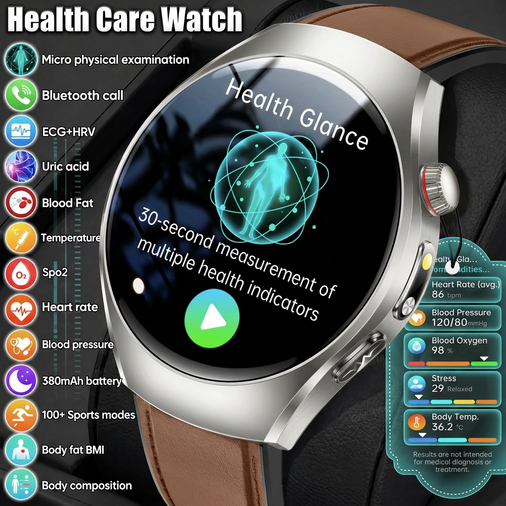 2026 新しい ECG スマートウォッチ身体分析血中酸素尿酸疲労検出マイクロ身体検査サファイアスマートウォッチ