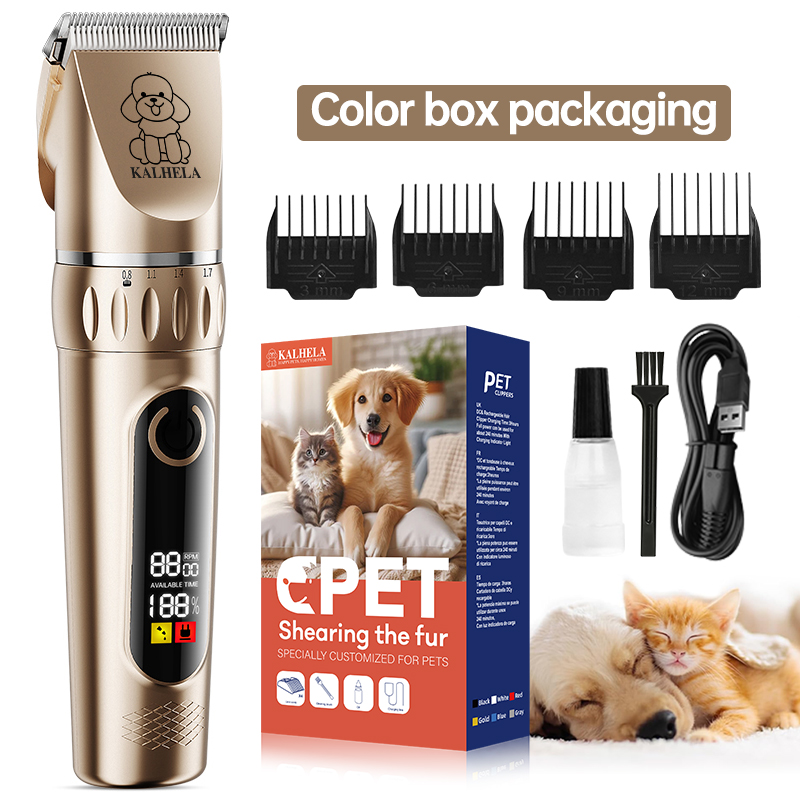 プロフェッショナル ペット グルーミング キット |充電式電動犬猫ヘアトリマーセット、ハサミと爪切り付き、静かな充電式ペットヘアグルーミングキット | LEDディスプレイとペットの犬のグルーミングセットと