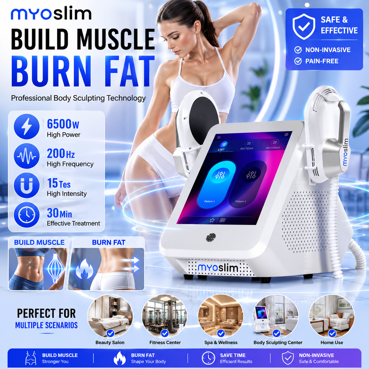 ホット MYOslim 6500 ワット 15 テスラ EMS ボディスカルプトマシンビューティーサロンおよび家庭用ウエスト整形ヒップリフト脚痩身装置