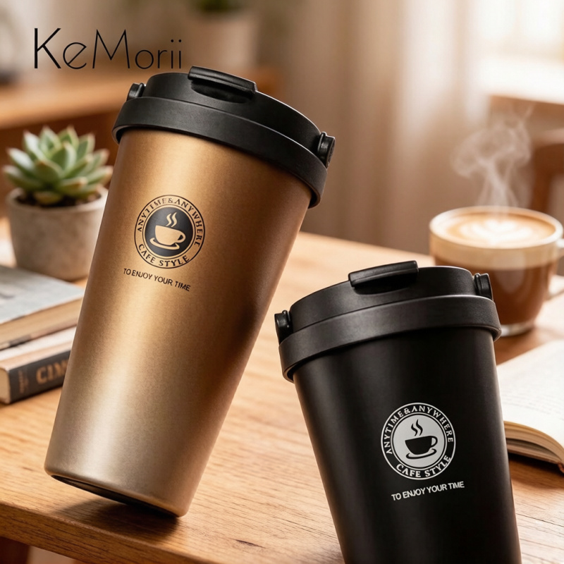 500ml 断熱トラベルコーヒーカップ、二重壁漏れ防止魔法瓶マグ、蓋付き真空ステンレススチールティータンブラー