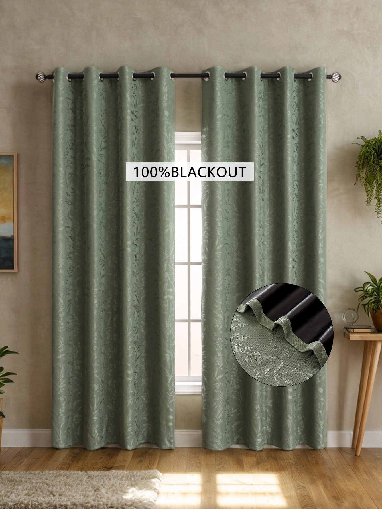 1PC 100% Blackout Green Grass-Patterned Curtains for Bedroom Living Room Balcony Summer Hole-Punch Curtain