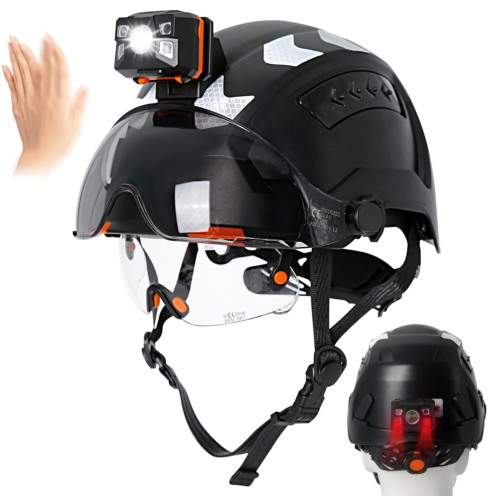 CE 建設安全ヘルメットヘッドランプ付きダブルゴーグル反射ステッカー ANSI ヘルメット産業作業頭部保護