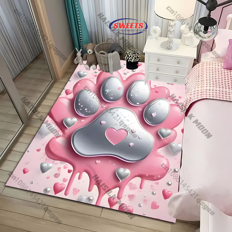 17 Styles Cat Paw Printed Carpet Rug for Living Room Bedroom Entrance Door Decor Mat, Kids' Room Decorative Mat Multi-Size Gifts