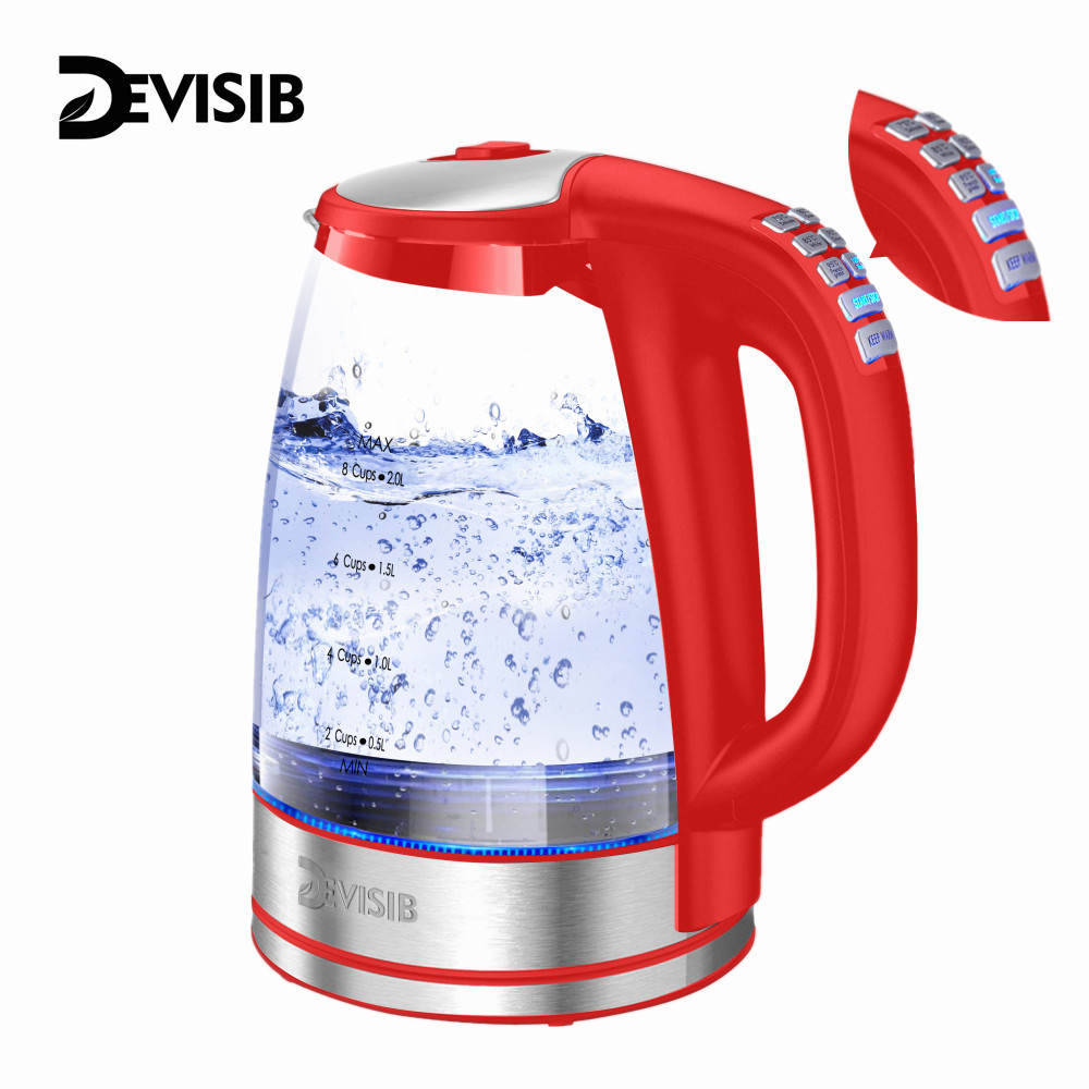 DEVISIB 電気ガラスケトル 2200W 急速沸騰 温度制御 4時間保温 2.0L ティーケトル