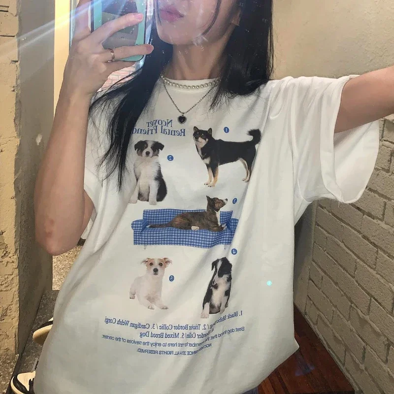 1102Dog かわいいグラフィックシャツオルユニセックスファッション原宿ストリート Tシャツグランジ Y2k 美的特大女性 Tシャツ