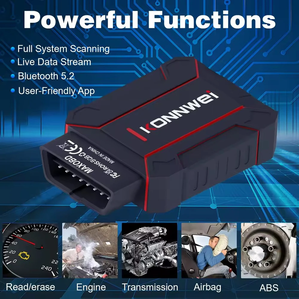 2026 便利な KONNWEI 車フルシステム OBD 診断ツール MAXOBD バッテリーテスト車両監視車 OBD2 コードリーダー自動スキャン